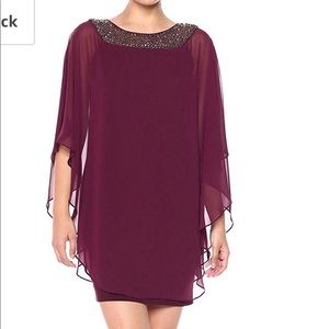 Embellished Chiffon Cape-Overlay Dress